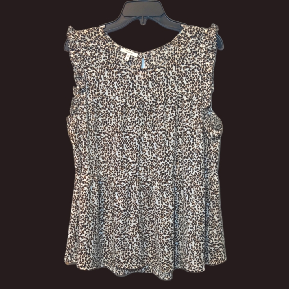 Maurices Leopard Print Chiffon Peplum Ruffled Blouse